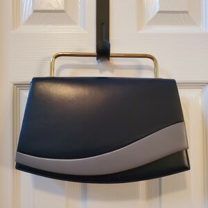 Mid Century Modern Elegant Navy and Gray Japanese Handbag